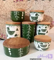 ست شش تیکه پاسماوری و جا ادویه و شکلات خوری 14سانت طرح پرنده اسکرافیتو