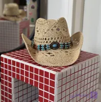 کلاه کابوی حصیری نگین‌دار | مدل وسترن بافت‌دار