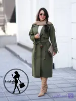 ترنچ کت بارانی بلند زنانه جنس کتان تی سی