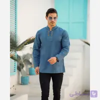 پیراهن مردانه الیاف طبیعی 100 درصد پنبه مدل چهار دکمه رنگ آبی نفتی