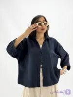 شومیز جیب فیلتو سرمه ای زنانه