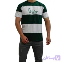 تیشرت آستین کوتاه مردانه سبز سفید طرح رینگری (کد KS3VO)