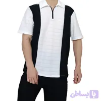 پولوشرت آستین کوتاه مردانه مراکشی سفید مشکی طرح یقه نیم زیپ (کد HULG4)
