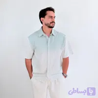 پیراهن آستین کوتاه مردانه سفید سبز مدل راه راه