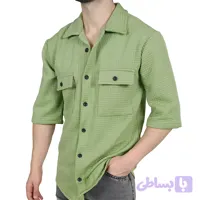 پیراهن آستین کوتاه مردانه سبز طرح دو جیب (کد E4622)