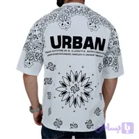 تیشرت آستین کوتاه مردانه باکسی سفید طرح URBAN (کد KRND7)