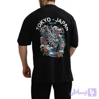 تیشرت آستین کوتاه مردانه مشکی قواره بزرگ طرح اژدها ژاپن (کد NG5LC)