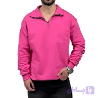 دورس مردانه ساده صورتی مدل یقه نیم زیپ (کد D184D)
