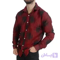 پیراهن آستین بلند مردانه قرمز طرح کنفی (کد W3QDW)