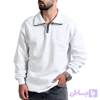 دورس مردانه پنبه 3 نخ سفید طرح یقه نیم زیپ (کد W82Y3)