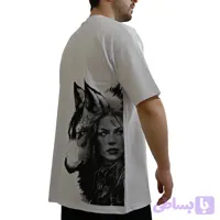 تیشرت آستین کوتاه مردانه نخ پنبه قواره بزرگ طرح گرگ WOLF (کد LR5RN)