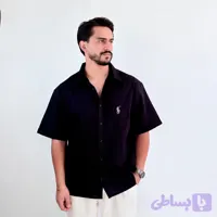 پیراهن آستین کوتاه مردانه مشکی مدل گلدوزی