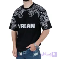 تیشرت آستین کوتاه مردانه باکسی مشکی طرح URBAN (کد R2OXO)
