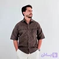 پیراهن جین قهوه ای مدل پلنگی تک جیب