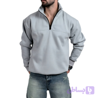 دورس مردانه یقه نیم زیپ طوسی طرح ساده (کد ROW94)