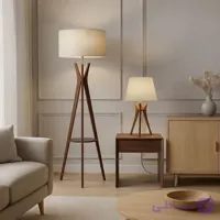 ست آباژور ایستاده و آباژور رومیزی چوبی مدرن مدل چوبجا مجموعه ۲ عددی