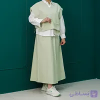 ست سه‌تکه زنانه وست، شومیز و دامن با پارچه پنبه و کتان درجه یک استایل شیک و قابل ست چندحالته