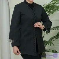 مانتو مجلسی مدل آوا با پارچه ژاکارد لوکس و سنگ‌دوزی ظریف یقه و آستین زنانه خاص و شیک