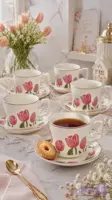 فنجان نعلبکی طرح گل ۱۲ پارچه