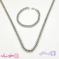ست گردنبند و دستبند مردانه استیل سیلور کارتیه 8 میل کد 5991