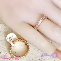 انگشتر زنانه ژوپینگ تنیسی مدل نگینهای باگتی اریب طلایی کد 5491