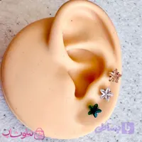 پیرسینگ گوش پایه نقره ای مدل ستاره نگین رنگی کد 599