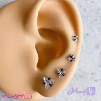 پیرسینگ گوش نگین مثلث پایه مشکی در 4 سایز