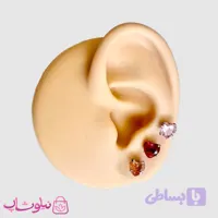 پیرسینگ گوش پایه نقره ای مدل قلب نگین رنگی کد 80