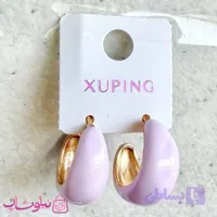 گوشواره حلقه ای ژوپینگ طلایی رنگ مدل بنفش پاستیلی کد 4991