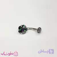 پیرسینگ ناف استیل نقره ای رنگ طرح گل سبز هفت رنگ کد 149