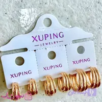 پک گوشواره ژوپینگ مدل حلقه ای چندلاین طلایی (سه جفت) کد 6991