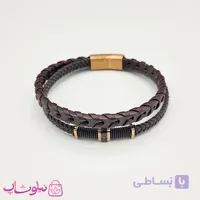 دستبند مردانه چرم استیل مدل مون بلان رنگ قهوه ای رزگلد کیفیت مستر کد 1150