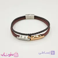 دستبند مردانه چرم استیل مدل کارتیه قهوه ای مشکی کیفیت مستر کد 1150