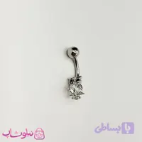 پیرسینگ ناف مدل جغد استیل با نگین سفید و مشکی کد 269