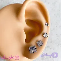 پیرسینگ گوش نگین مربع پایه مشکی در 4 سایز