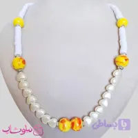 نیم ست دستساز برند N&SH مدل مروارید قلبی و فیمو و گوی چینی زرد کد 350