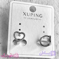 گوشواره دخترانه ژوپینگ قلب نگیندار نقره ای رنگ کد 3591
