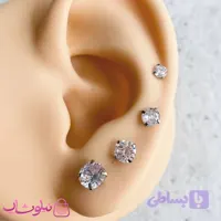 پیرسینگ گوش نگین دایره پایه نقره ای قفل گرد در 4 سایز