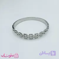 بنگل زنانه طرحدار استیل رنگ نقره ای قطر 57 میل