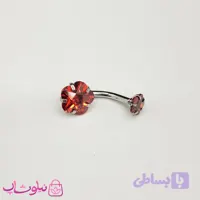 پیرسینگ ناف استیل نقره ای رنگ طرح گل قرمز کد 149