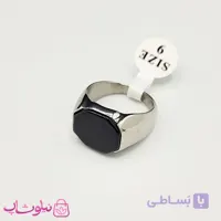 انگشتر مردانه استیل با رکاب نقره ای براق با سنگ مشکی چند وجهی کیفیت مستر کد 750