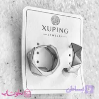 گوشواره زنانه ژوپینگ چند ضلعی پهن نقره ای رنگ کد 2391