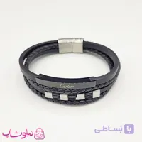 دستبند مردانه چرمی کارتیه مشکی نقره ای کیفیت مستر کد 1150
