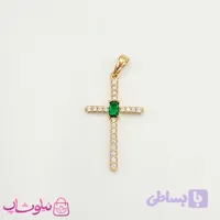 پلاک زنانه ژوپینگ مدل صلیب نگین سبز کد 2291