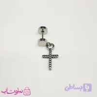 پیرسینگ گوش استیل مدل صلیب نقره ای رنگ استیل کد 119
