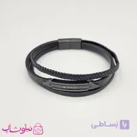 دستبند مردانه چرم استیل مدل رولکس مشکی نقره ای کیفیت مستر کد 1150