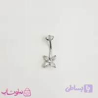 پیرسینگ ناف مدل پروانه/ گل نقره ای رنگ نگین سفید کد 310