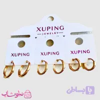 پک گوشواره ژوپینگ مدل حلقه ای ساده طلایی (سه جفت) کد 5991