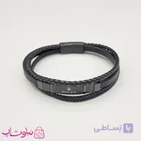 دستبند مردانه چرم استیل مدل رولکس رنگ طلایی مشکی کیفیت مستر کد 1150