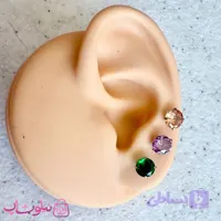 پیرسینگ گوش پایه نقره ای مدل دایره نگین رنگی کد 599